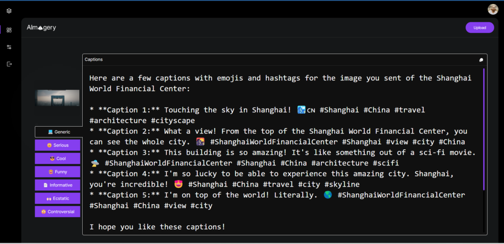 AImagery tool - AI generate caption and hashtags 